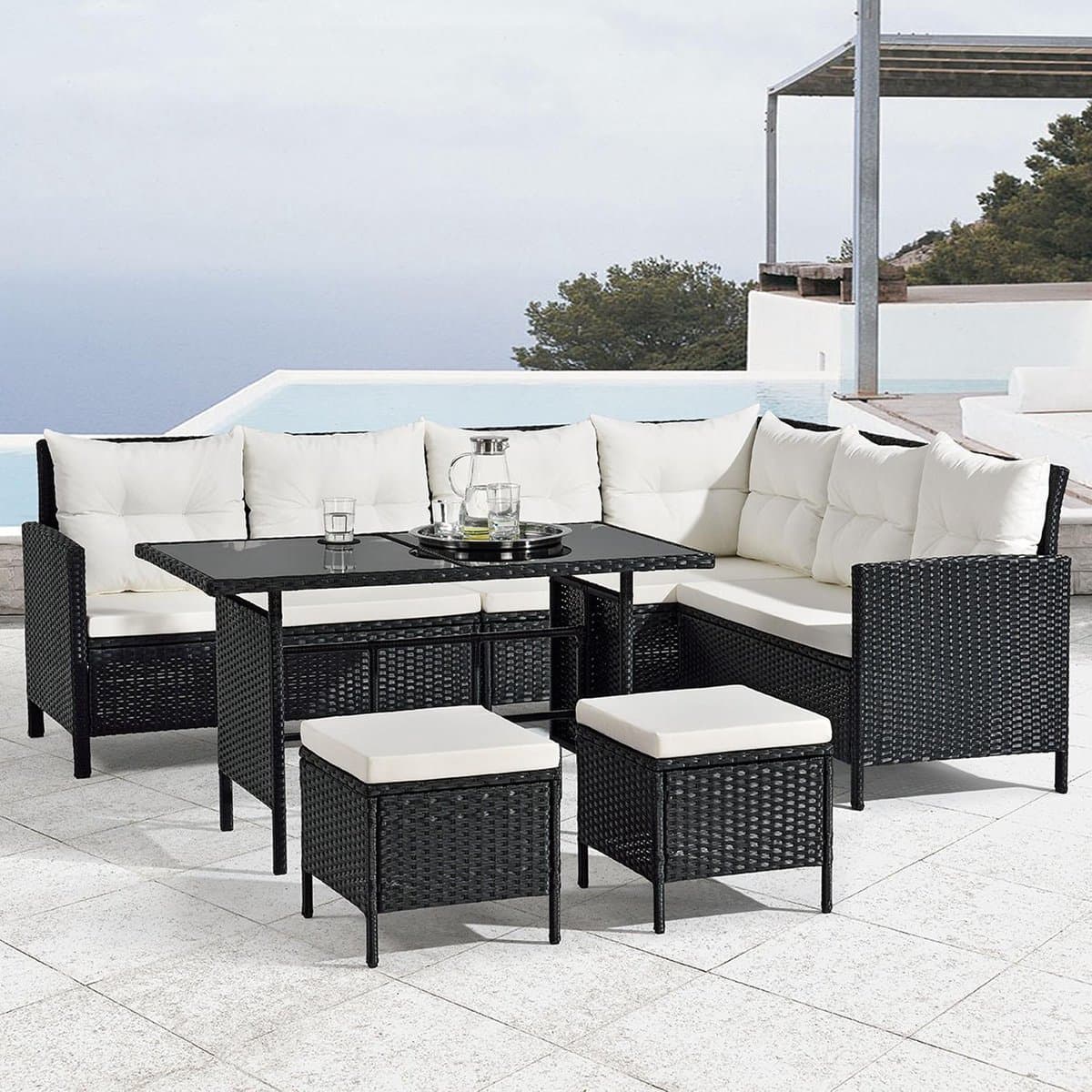 Loungeset Manacor - Polyrotan - Zwart/wit thumbnail 4
