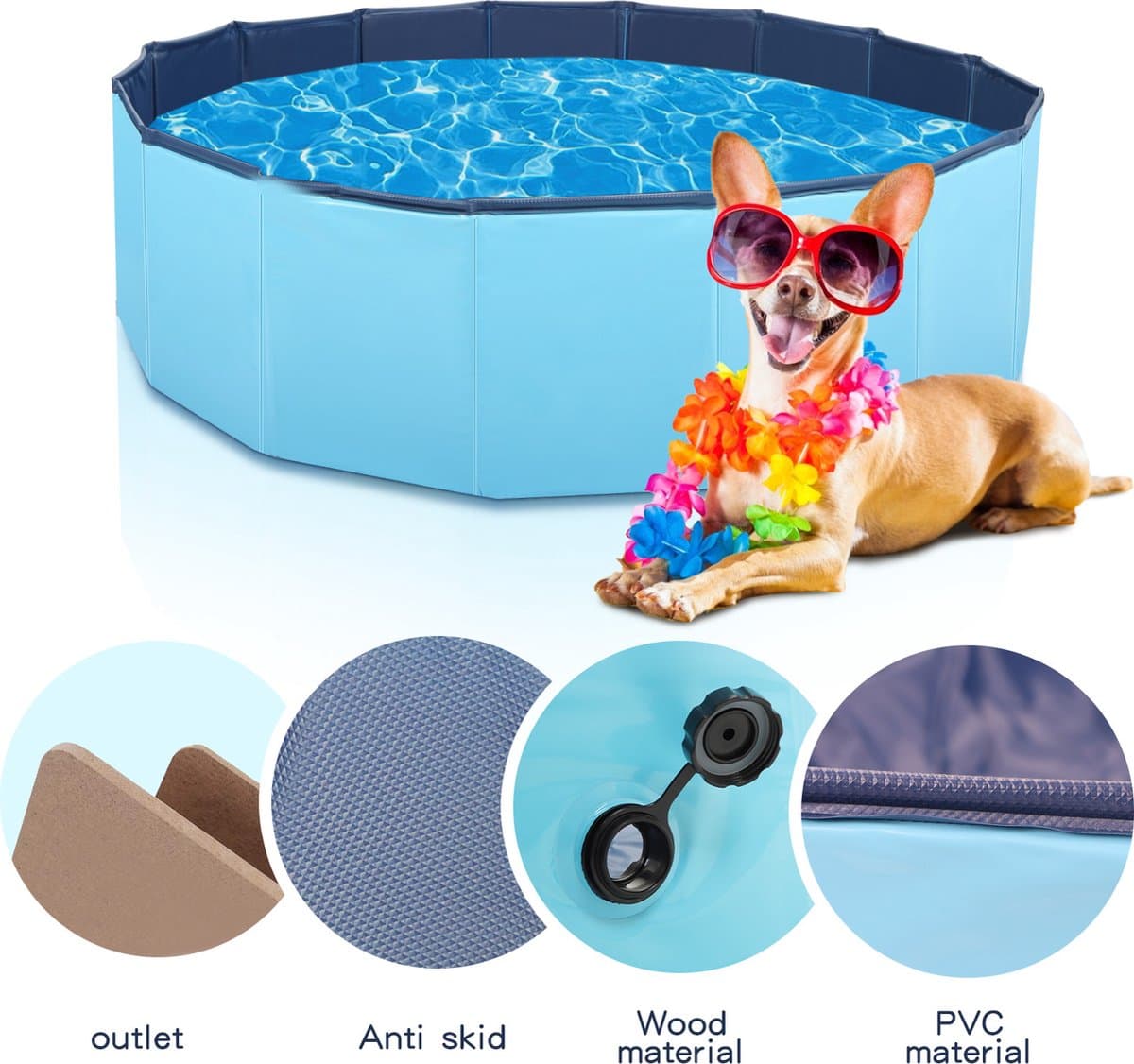 Nobleza Opvouwbare hondenzwembad - 120x30 cm - Inhoud 339L - Zwembad voor dieren - Honden zwembad - Honden bad - Hondenzwembad opvouwbaar -Blauw thumbnail 2