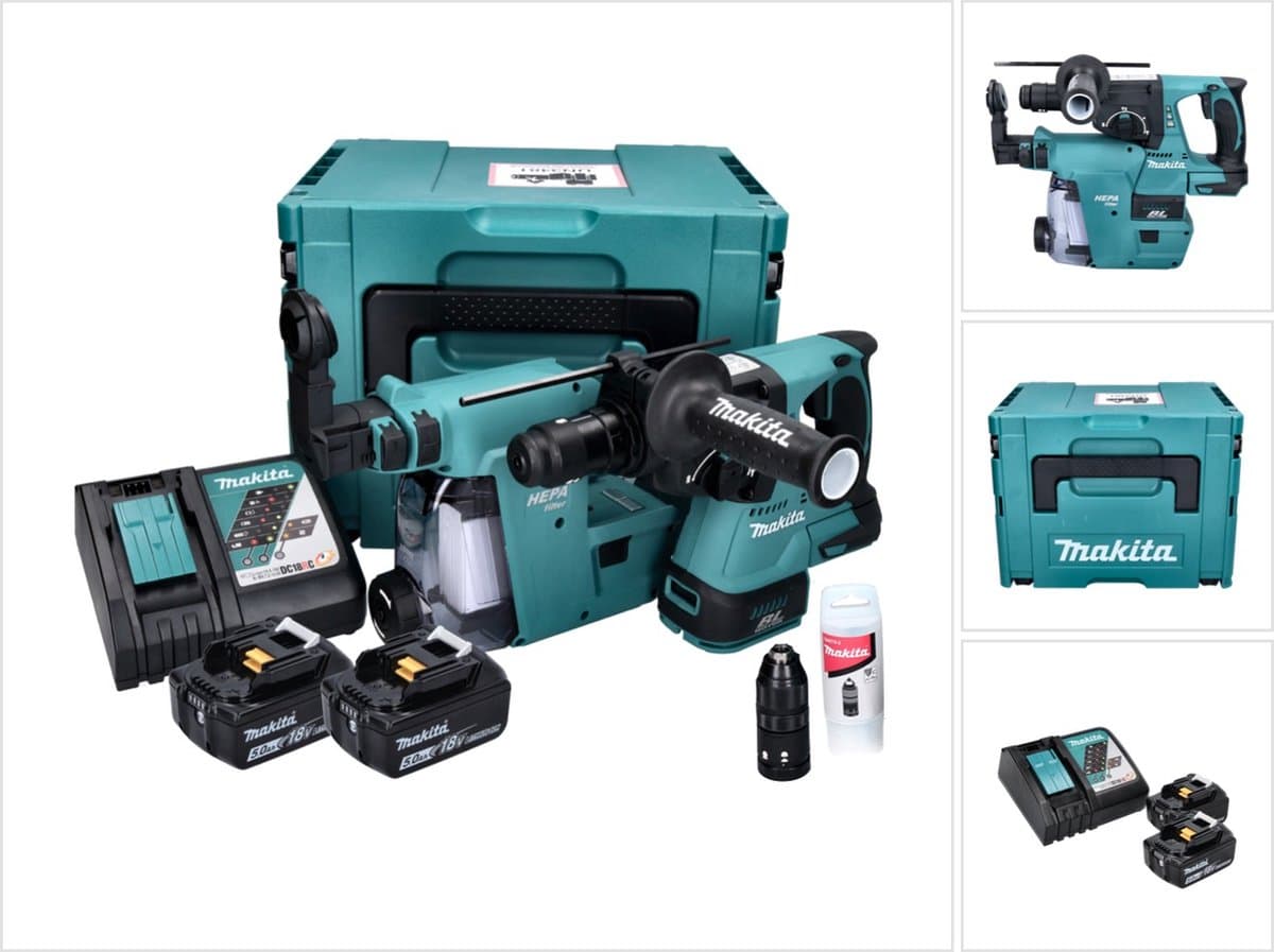 Makita DHR243RTJW: 18V combihamer met stofafzuiging thumbnail 2