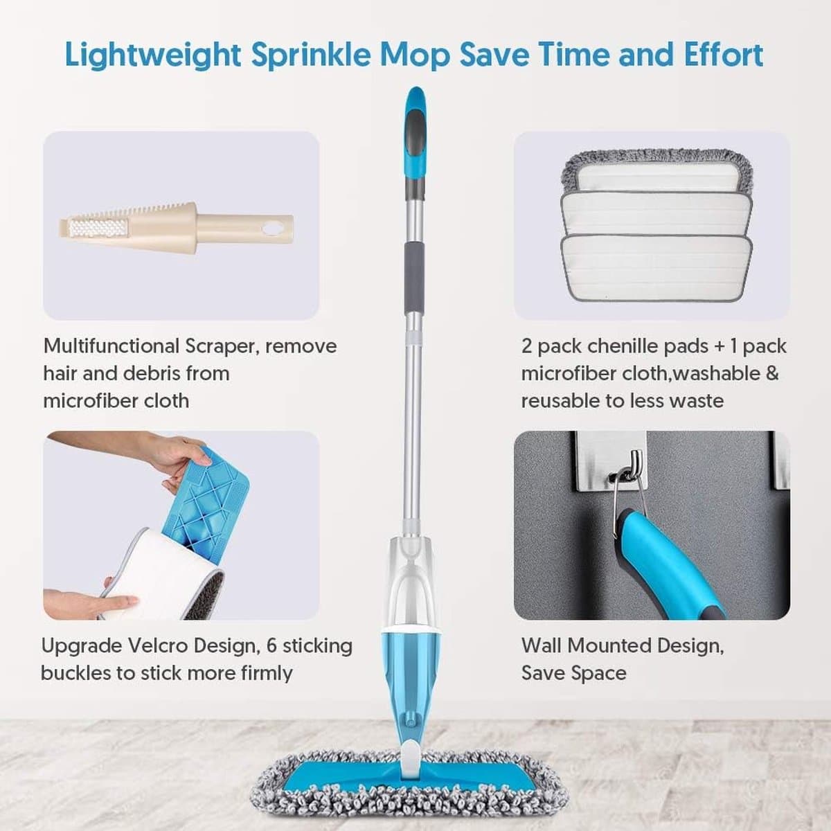BOTC Dweil - 2 IN 1 Mop - Dweilsysteem - Dweilset Met Spray functie - Dweilen zonder Emmer - Vloerreiniger - Blauw thumbnail 3