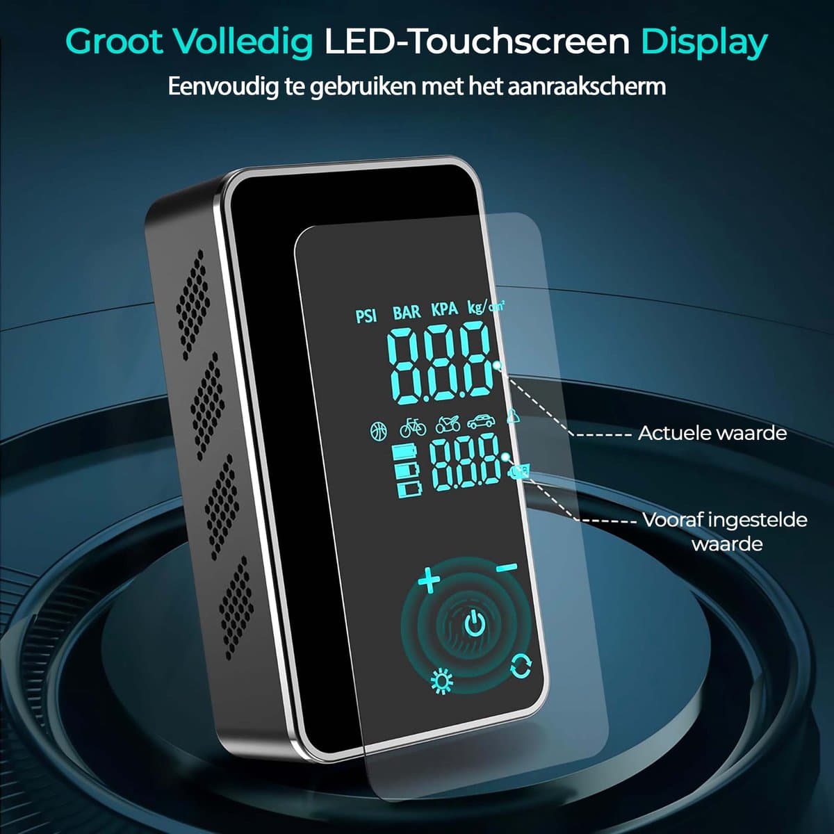 Olvy Compressor Bandenpomp - Elektrische Bandenpomp - Draagbare Luchtcompressor - 7000 mAh - Elektrische Fietspomp - Fiets/Auto/Motor/Bal/Luchtbed thumbnail 2