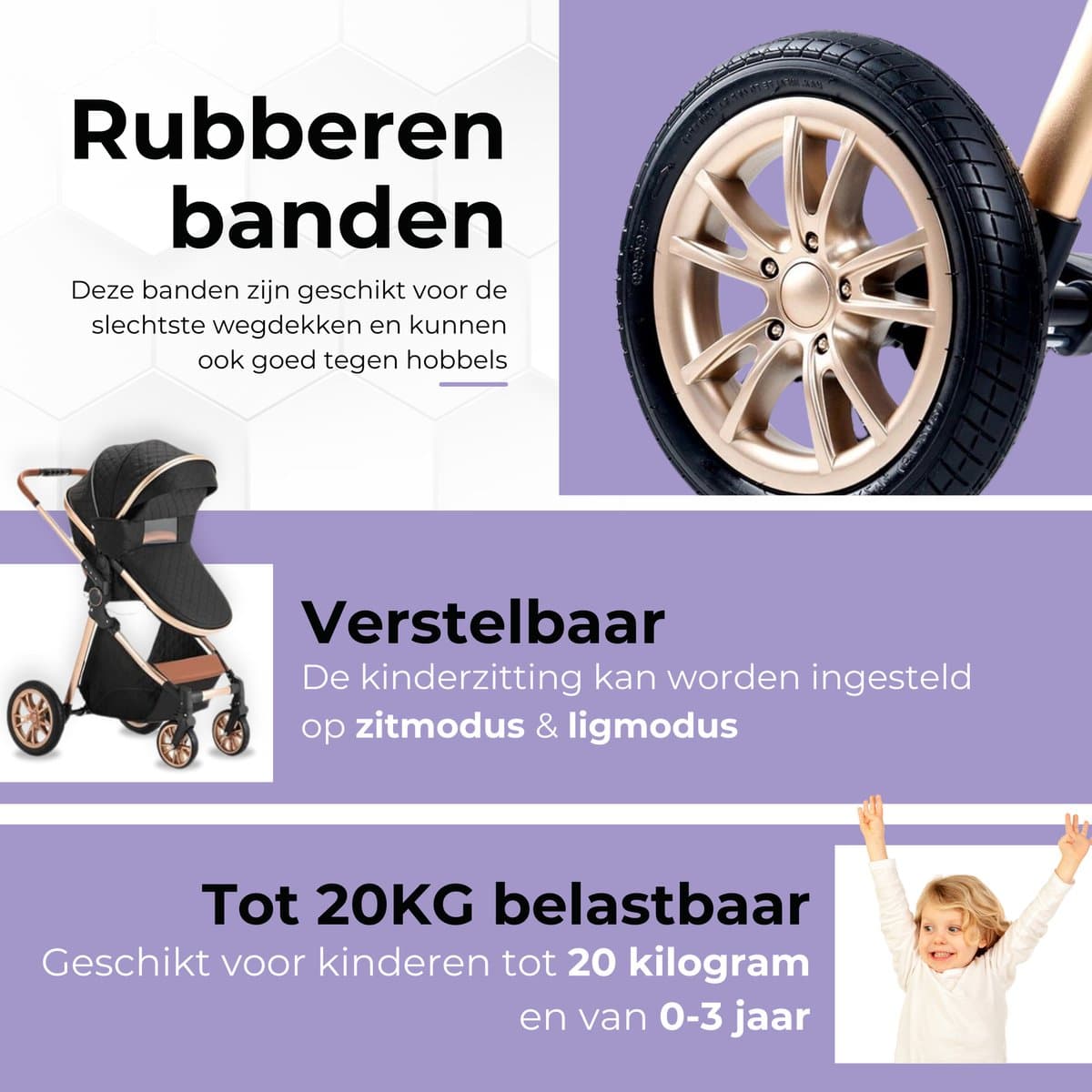 Lunola Nova - Kinderwagen 3-in-1 - incl. autostoel - 0-20kg - XXL - Multifunctionele Buggy 3in1 - Inclusief onderhoudskit - Zwart thumbnail 6