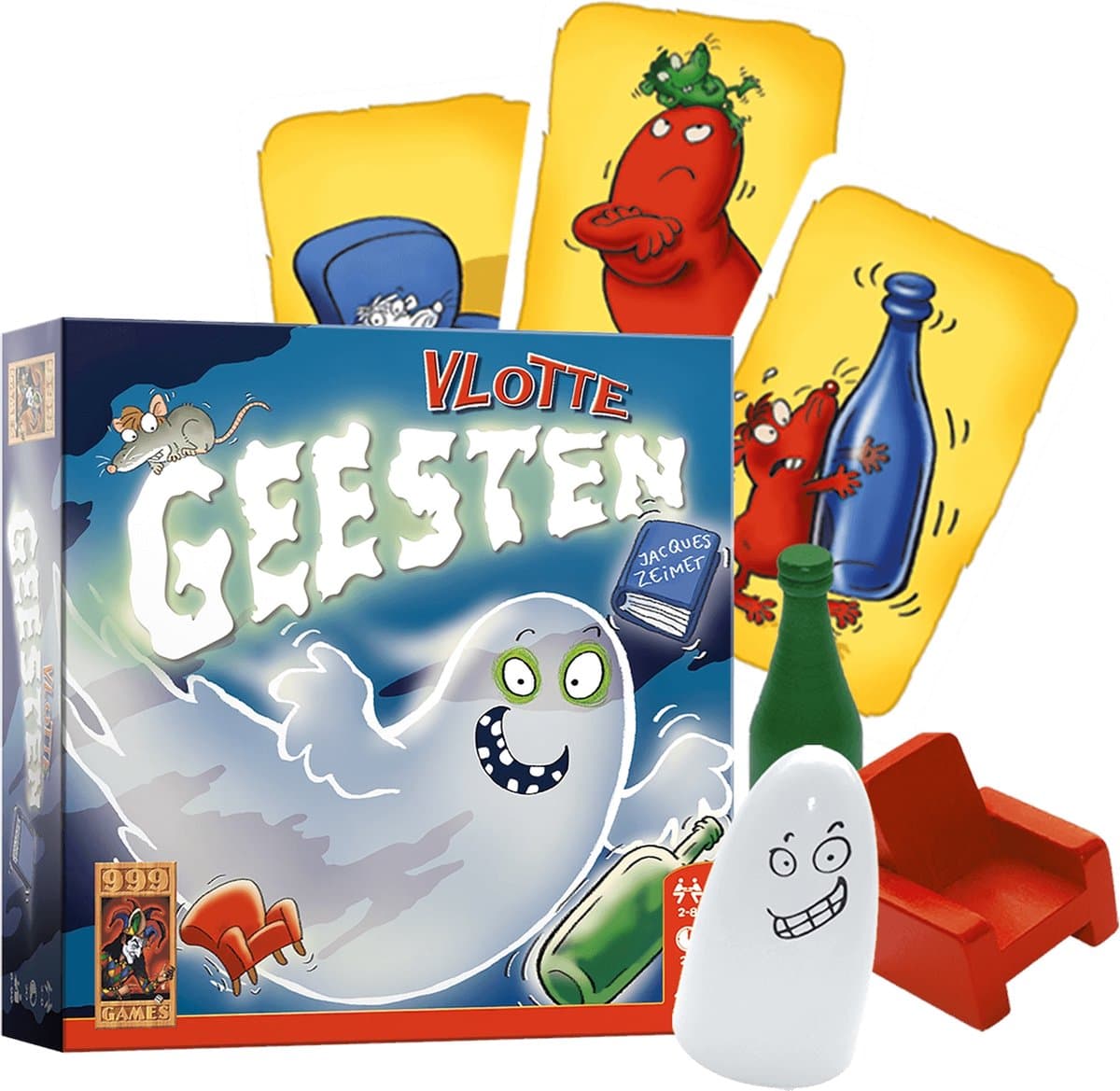 999 Games Vlotte Geesten Kaartspel met houten figuren thumbnail 2