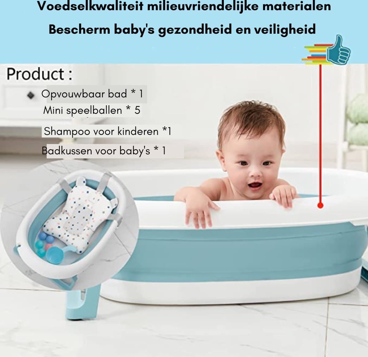 Opvouwbare Babybadkuip - Babykuip - Baby Bad - Babyzitje - Inclusief Kinderballen - Baby - Babyhaarwasbeker - Babybadkuip Opvouwbaar - 80 x 49 x 25 cm thumbnail 7