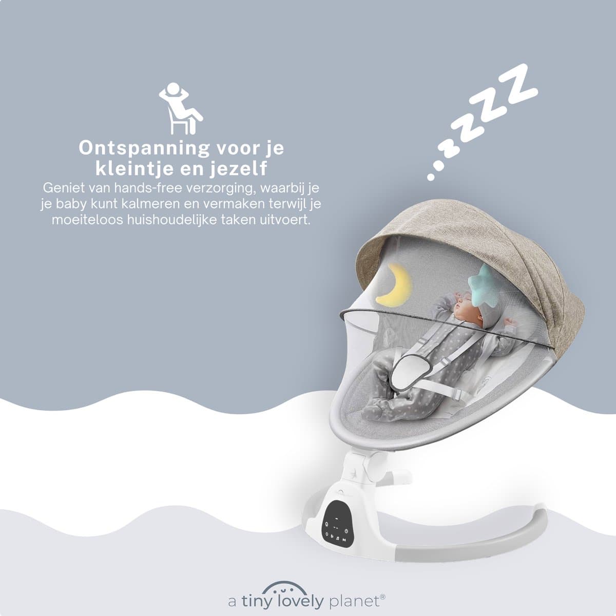 A Tiny Lovely Planet - Wipstoel - Schommelstoel Baby - Elektrisch - Baby Swing - 3 Verstelbare Hoeken en 4 schommelstanden - Beige thumbnail 7