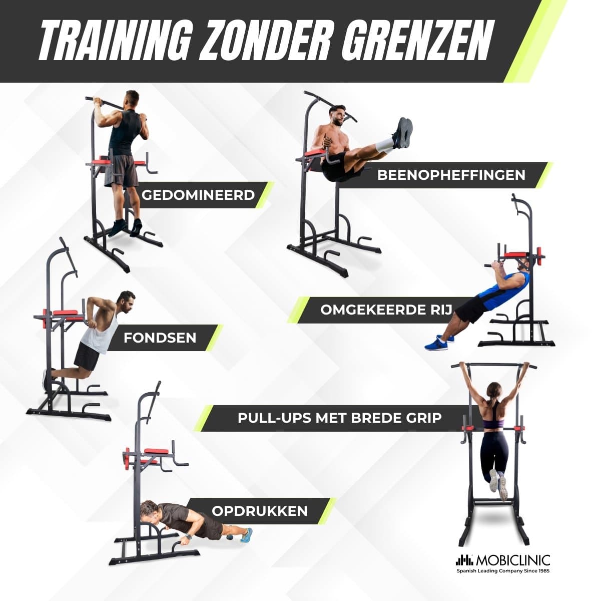 Mobiclinic MultiFit - Pull up station - Power Tower - Krachtstation - Dip station - Pull Up Bars - Fitness station - Verstelbare rugleuning - Stevig - Staal - Zwart thumbnail 4