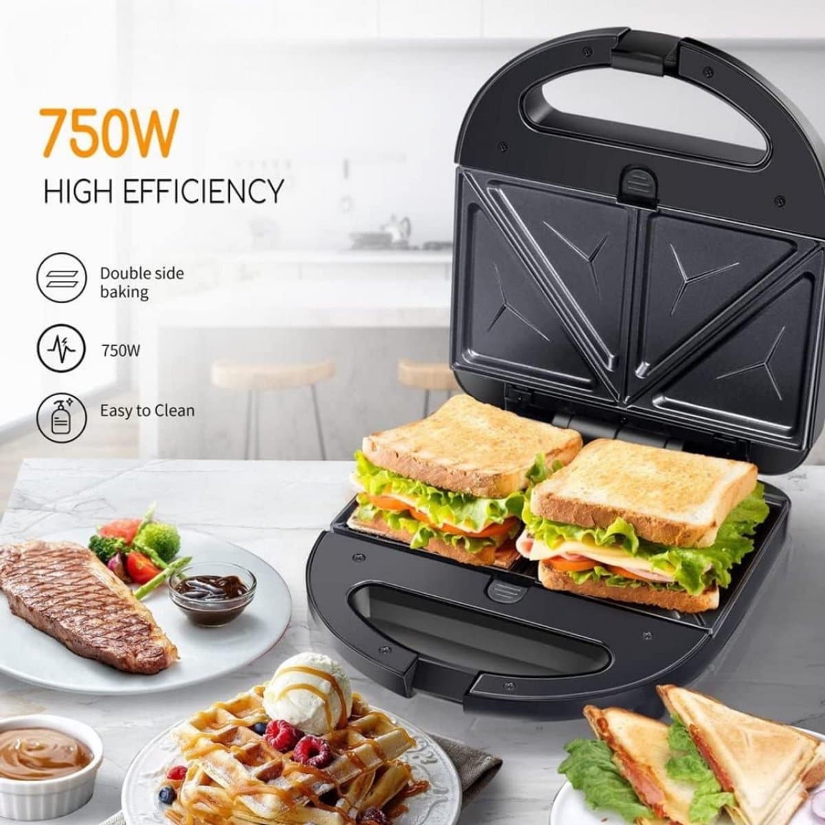 Contactgrill met uitneembare platen - Tosti ijzer - Panini Grill - Grill - Contactgrill - Uitneembare platen - Makkelijk schoon te maken - Grill appartaat - Verschillende progamma's thumbnail 2