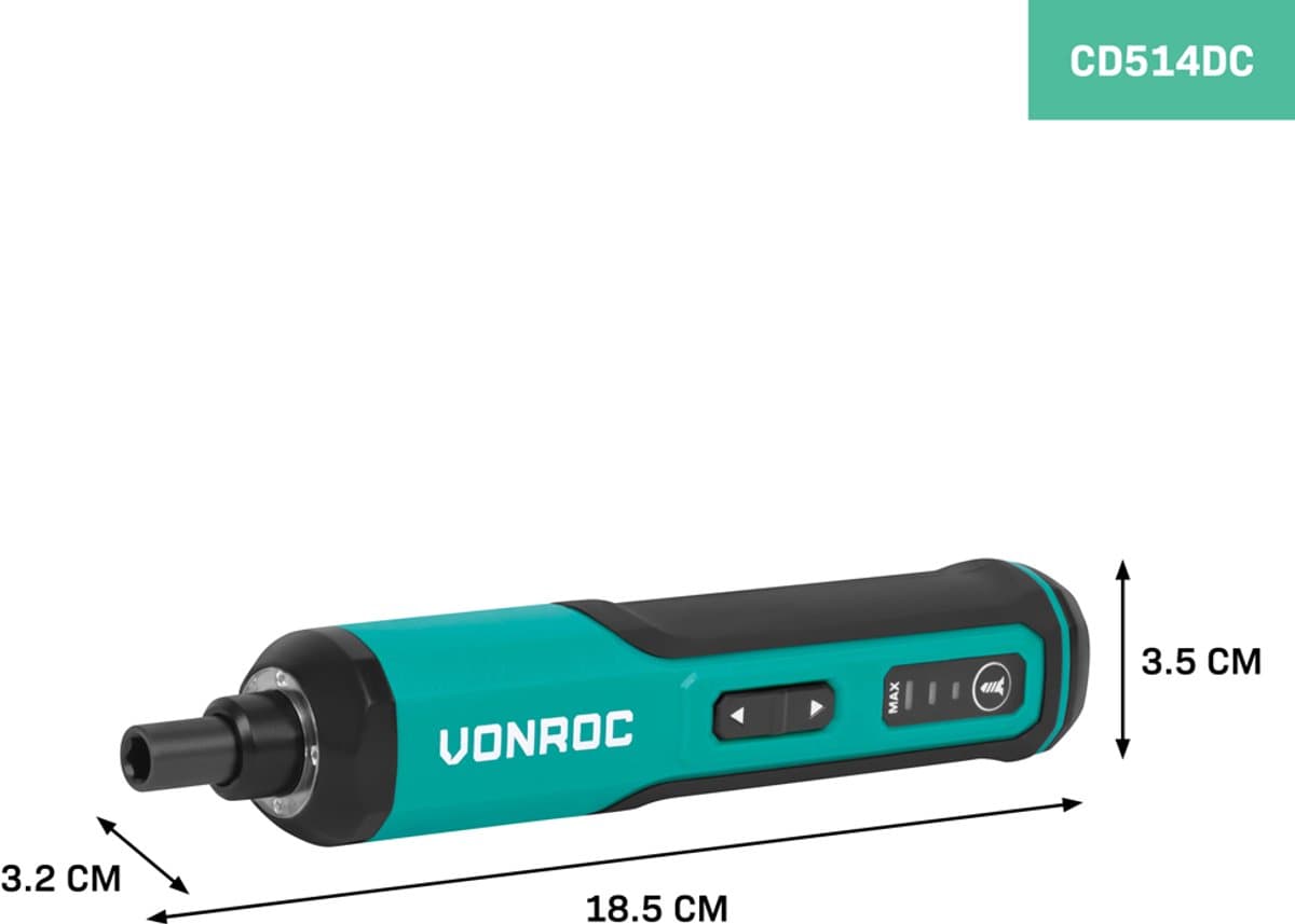 VONROC Elektrische Schroevendraaier 4V - Incl. 15-delige bitset en USB-C kabel thumbnail 3