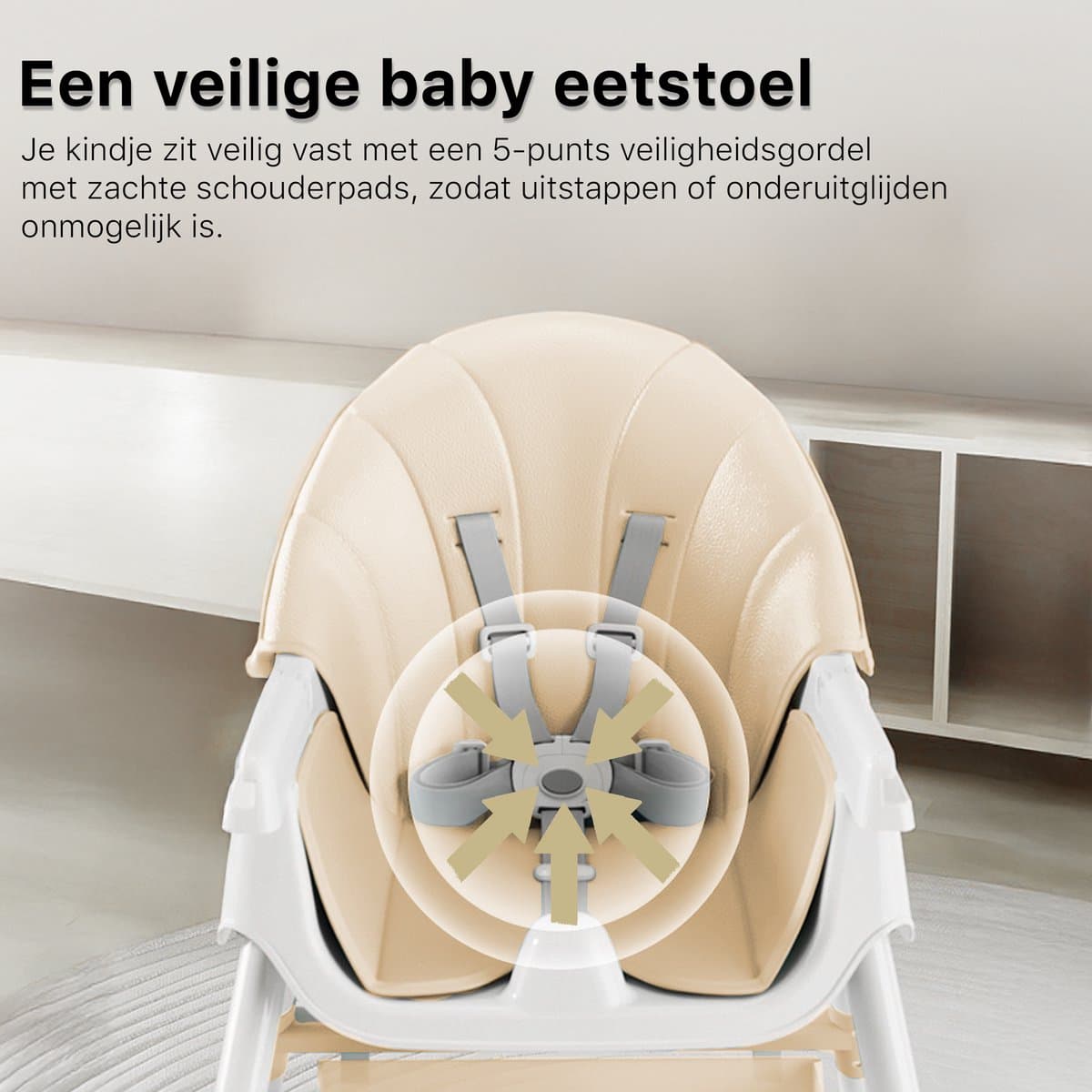 Phreeze Kinderstoel - Inklapbaar - Meegroeistoel 6 t/m 72 maanden - Afneembare Wielen - Eetstoel Baby & Peuter - Ook als Loopstoel, Wipstoel, Babystoel aan tafel / voor eten / thuis - Beige thumbnail 7