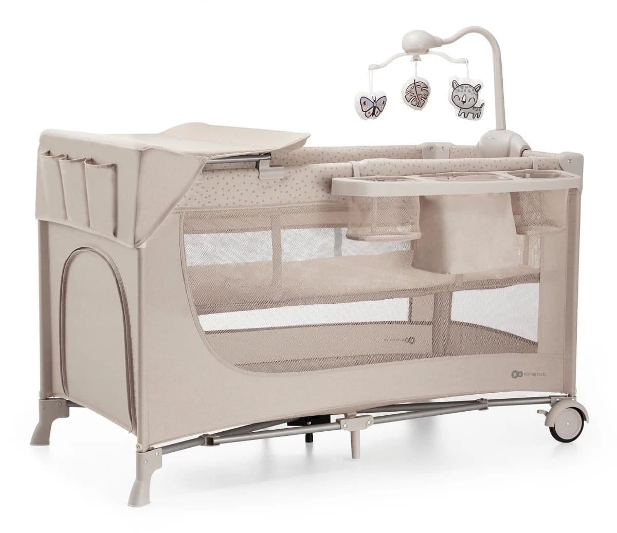 Kinderkraft JOY 2 ACC Reisbed 3-in-1 – Voor baby's tot 15 kg – Snel inklapbaar – Inclusief speelcarrousel, luierplateau, aankleedonderlegger en draagtas – Beige thumbnail 5