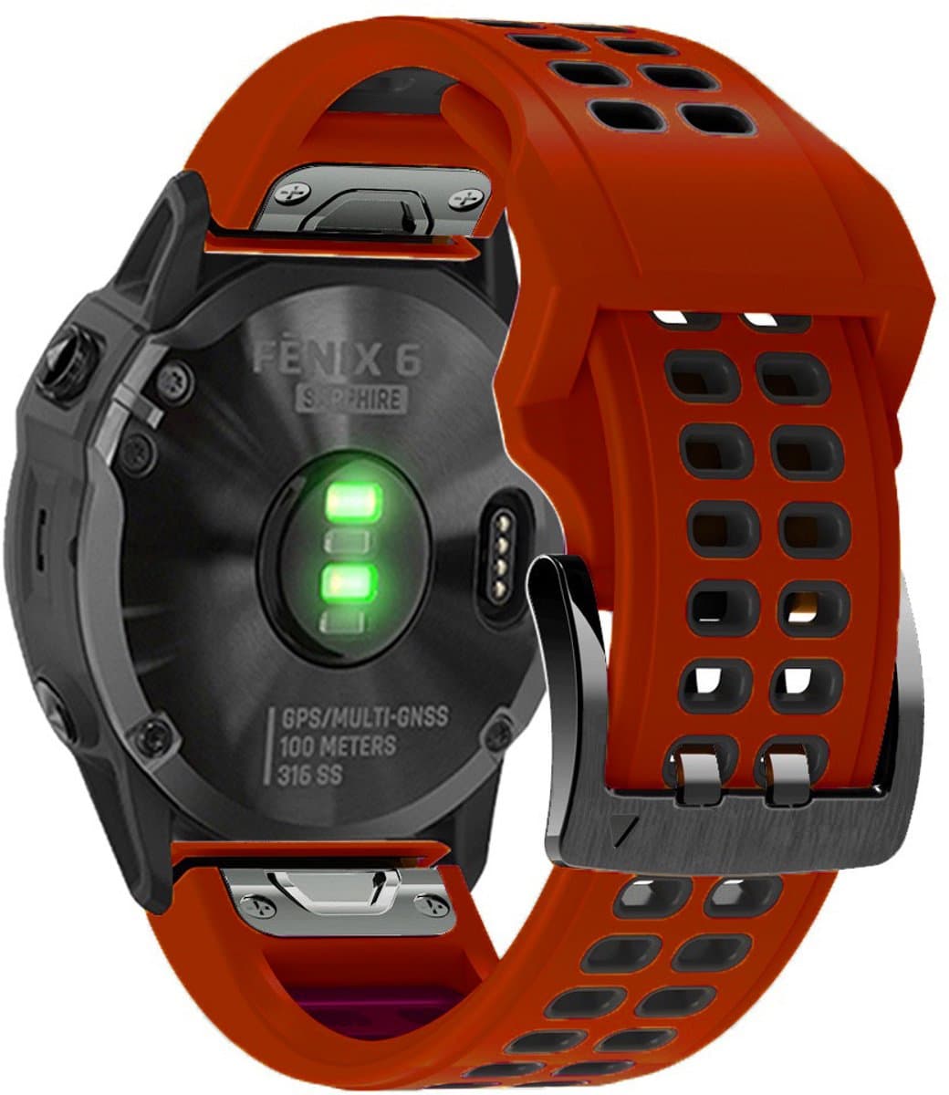 Stravo Zachte Siliconen Bandje met Dubbele Gesp - Garmin Fenix 5 (Plus)/Fenix 6 (Pro)/Fenix 7 (Pro-Sapphire-Solar)/Fenix 8-47mm/Fenix E-Garmin Epix (Pro) Gen 2-47mm - QuickFit 22mm Siliconen Horlogeband voor Garmin smartwatches - Rood thumbnail 2
