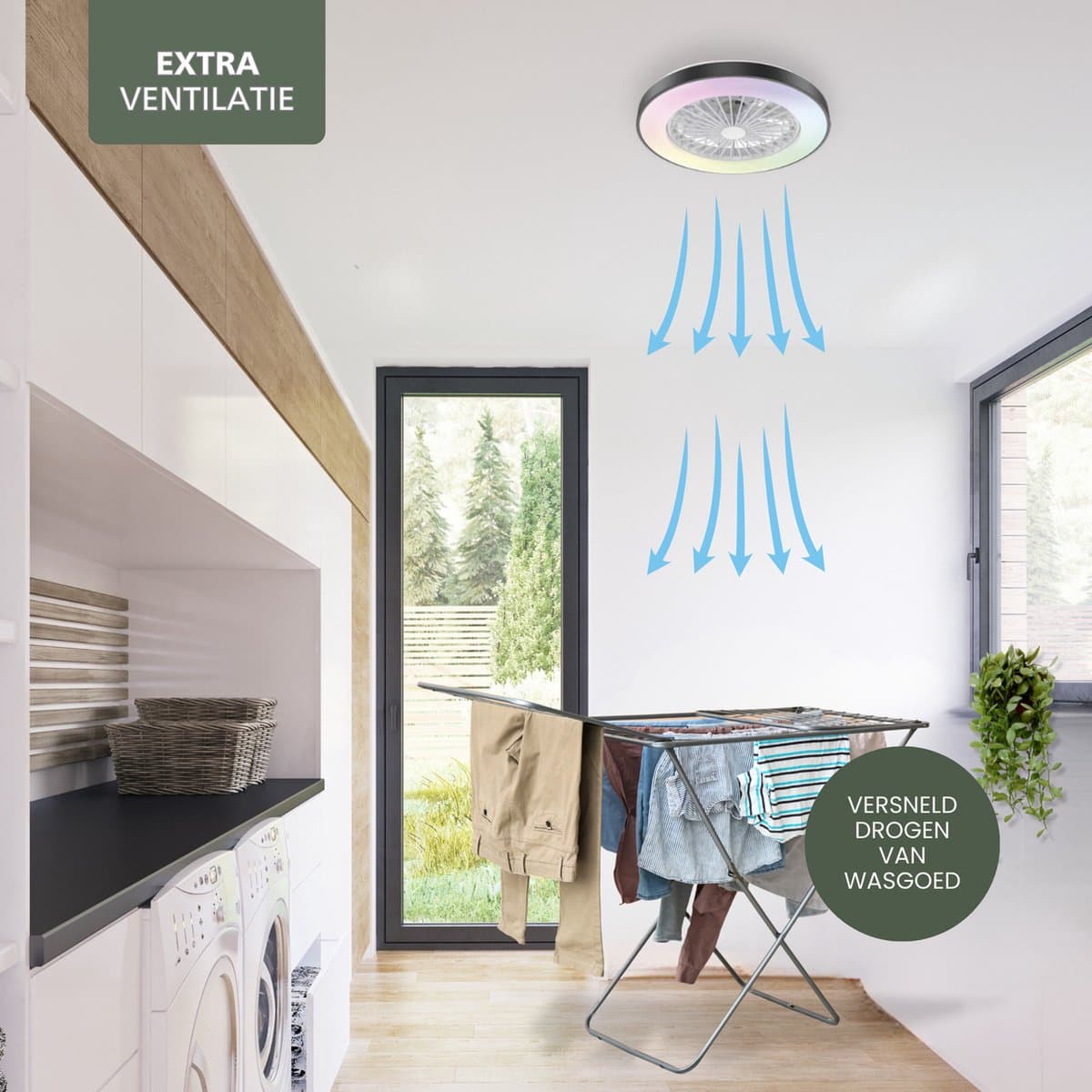 Varin® Ventilator met LED verlichting - Zwart - Tuya Wifi - LED RGBW - Ø 48cm - 6 snelheden - Super stil - Met afstandsbediening en gratis app - Ventilatorkachel - Ventilatoren plafond - Verkoeling en verwarming thumbnail 7
