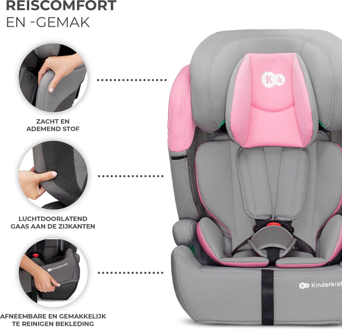 Kinderkraft COMFORT UP I-SIZE Autostoeltjes – 9 tot 36 kg - 76-150 cm - Groep 1/2/3 – Tot 12 Jaar – Roze thumbnail 3
