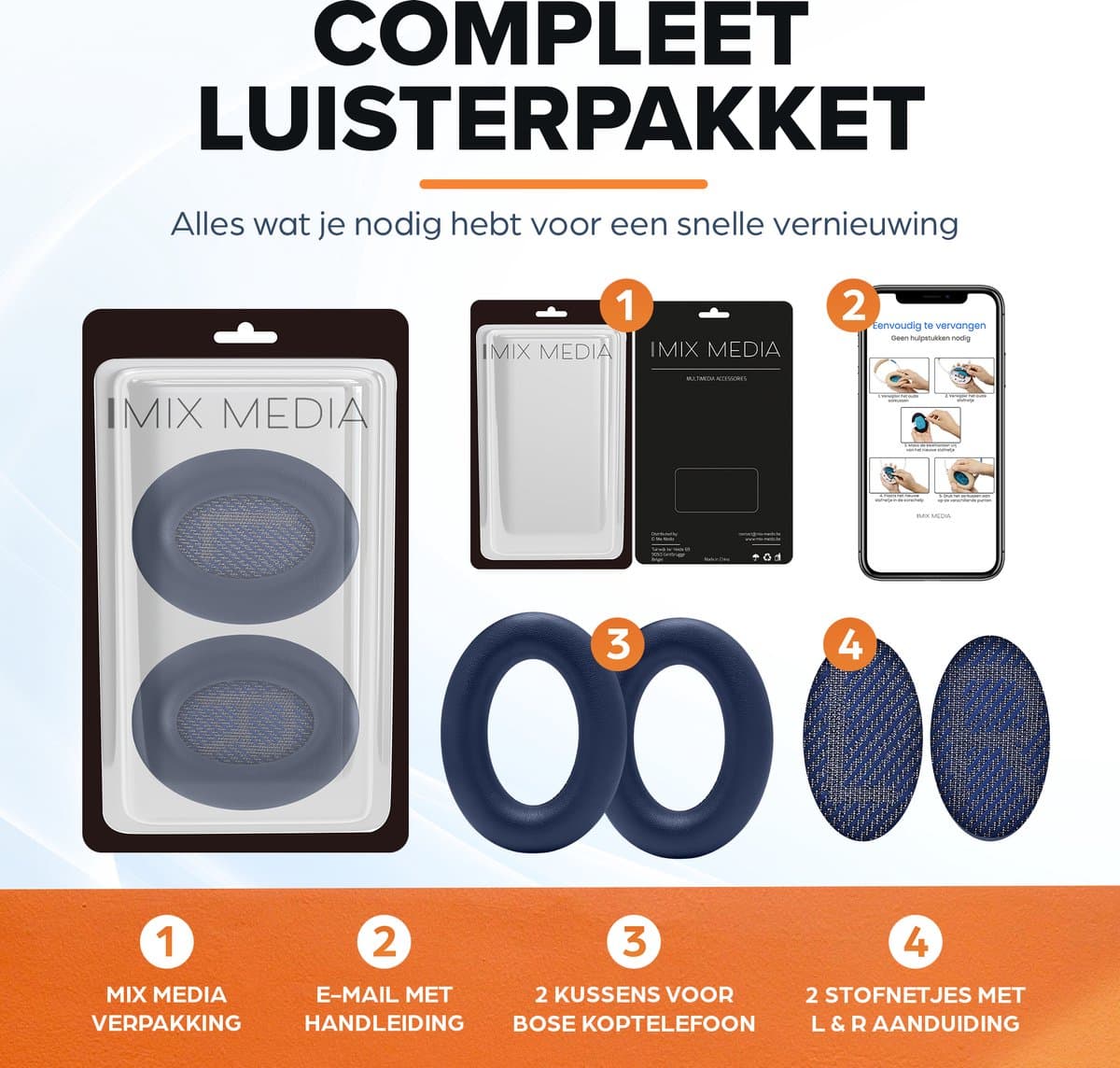 Vervangende oorkussens voor Bose QuietComfort 45 / QC45 / QuietComfort SE - Oorkussens voor koptelefoon - Ear pads headphones - Blauw thumbnail 8