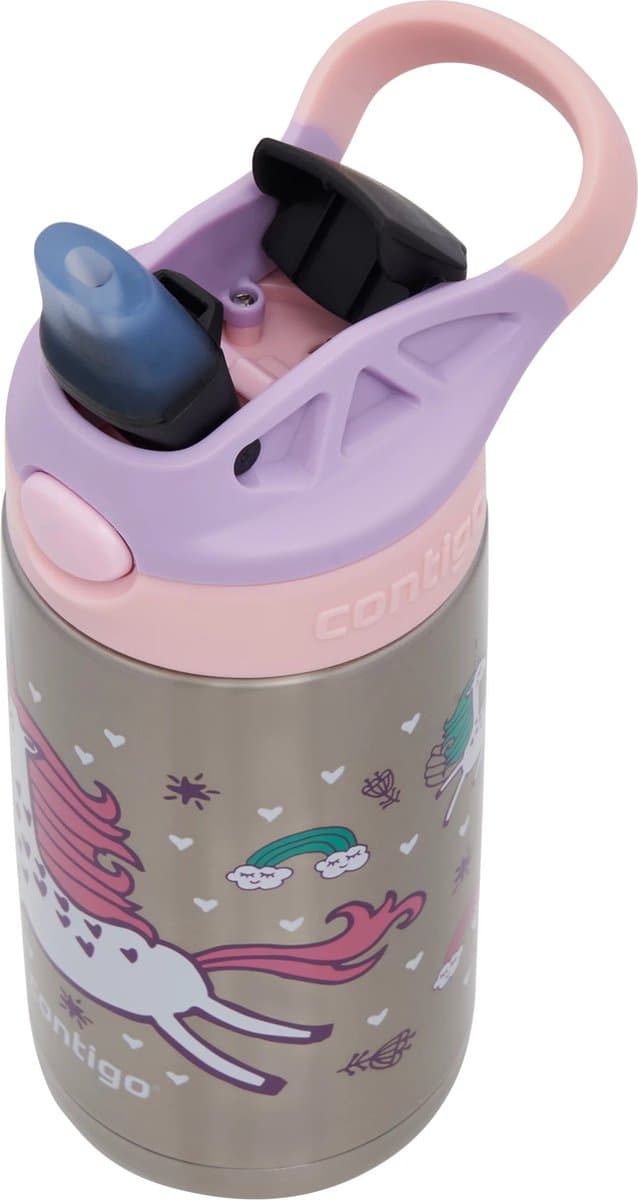 Contigo Easy Clean Autospout thermosfles met rietje voor kinderen, BPA-vrije roestvrij stalen waterfles, 100% lekvrij, makkelijk te reinigen, ideaal voor dagverblijf, school en sport, 380 ml | Flying Unicorn thumbnail 2
