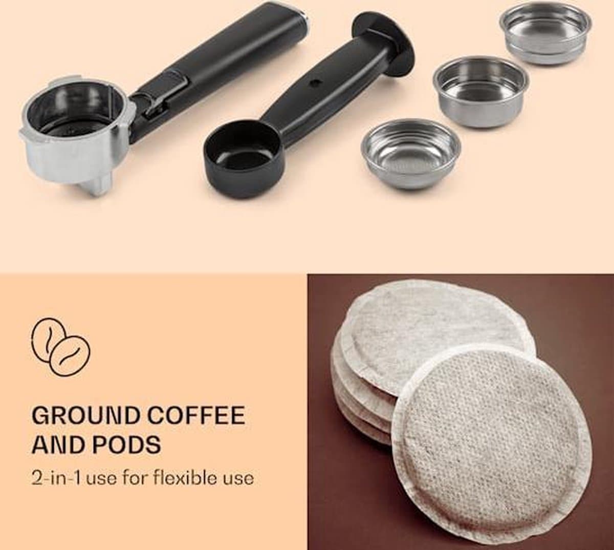 Klarstein Koffiemachine Espresso Pistonmachine met Melkopschuimer, 1,8 L Mini Espressomachine met Piston, 20 Bar RVS Compact, Melkreservoir, 1350 W Koffiemachine voor Gemalen Koffie - Stoompijpje Touch LED - Coffee Machine thumbnail 3