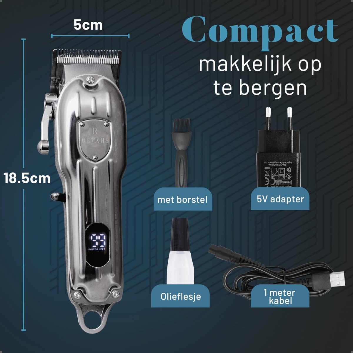 Revahs Tondeuse Mannen Pro Set - Haartrimmer - Baardtrimmer - Trimmer Hoofd & Baard Haar - Hoofdhaar - Hair Clipper - Reistas - 0.5-25 mm thumbnail 5