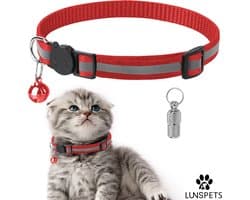 Lunspets - Kattenhalsband - Veiligheidssluiting - Reflecterend - Inclusief Adreskoker - Rood