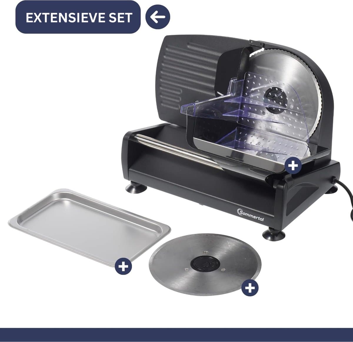 Sommertal Multifunctionele Snijmachine AS190 DUAL – 200W, RVS Mes met Gegolfde en Gladde Snede, Elektrische Snijmachine voor Brood, Kaas, Vlees, Dikte Verstelbaar (0-15mm) thumbnail 2