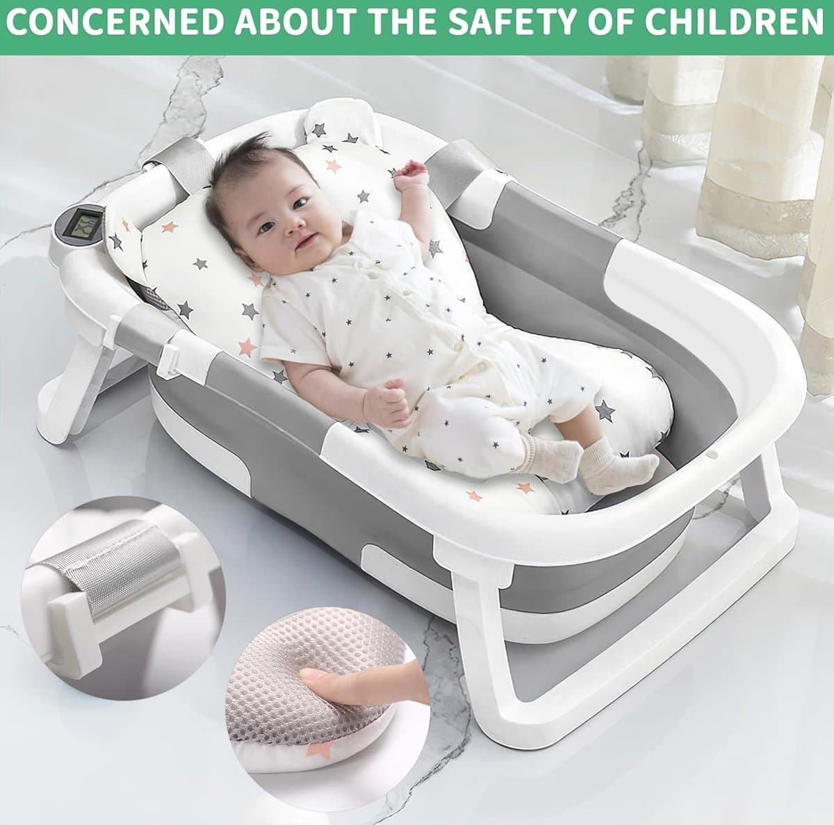 Opvouwbare babybadkuip met douchekopaansluiting en thermometer - Ruimtebesparend en ergonomisch babybadje voor 0-36 maanden thumbnail 6