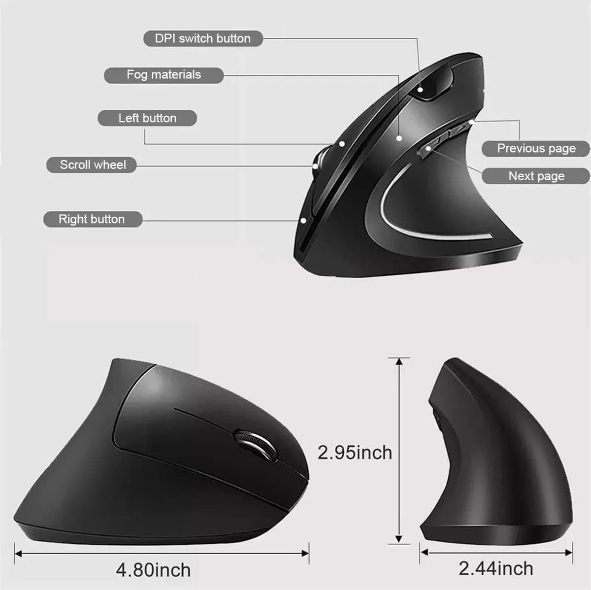 Verticale Muis Ergonomische 2.4Ghz Draadloze Optische Muizen 3 Verstelbare Dpi 800/1200/1600 6 Knoppen Voor Laptop Pc Computer Desktop thumbnail 4