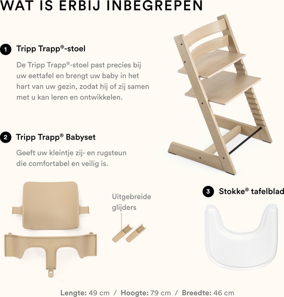 Stokke Tripp Trapp Eiken kinderstoel (naturel), Stokke-dienblad (wit) - Incl. Tripp Trapp-stoel, babyset 2 voor kinderen van 6-36 maanden - Verstelbaar, ergonomisch en gemakkelijk schoon te maken thumbnail 6