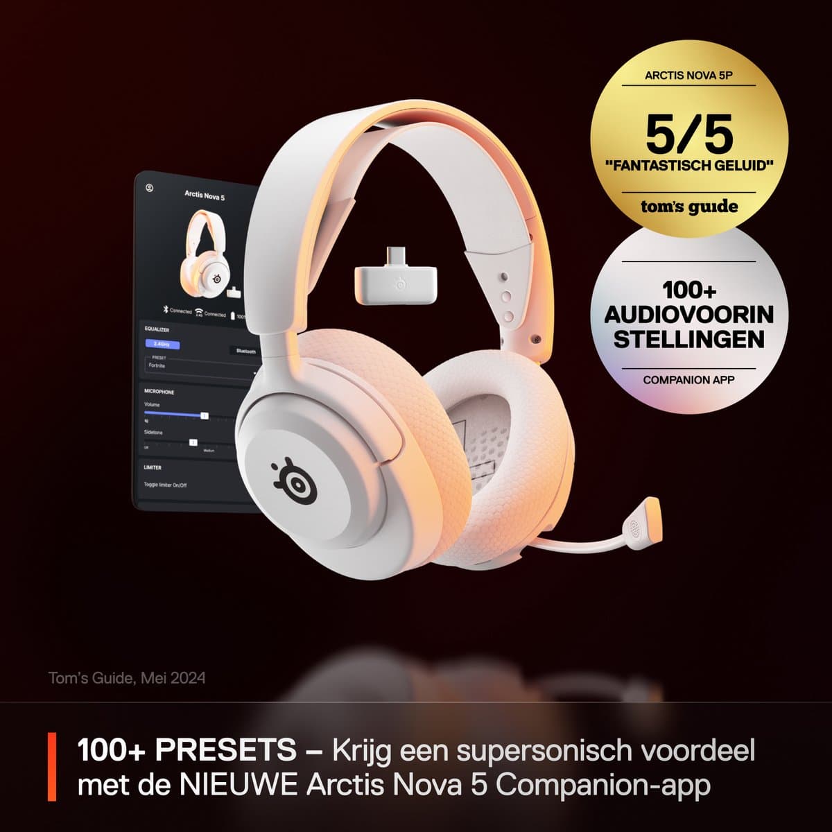SteelSeries Arctis Nova 5 Wireless - Draadloze Gaming Headset - Wit - 100+ audio presets - 60 uur accuduur - 2.4-GHz en Bluetooth - PC, PS5, Switch & Mobiel thumbnail 8