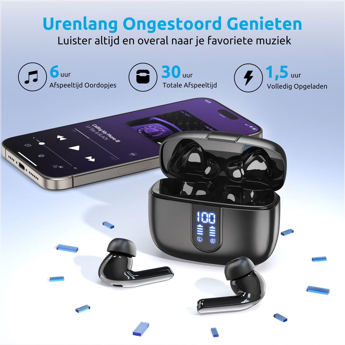 PrimeSound P-10 Draadloze Oordopjes - Bluetooth 5.3 - 30 Uur Afspeeltijd - IPX5 Waterdicht - Touch Bediening - Zwart thumbnail 4
