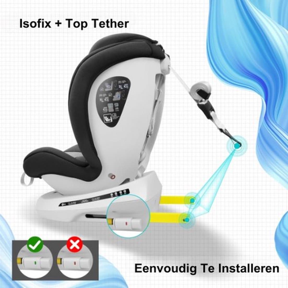 Thuys – Autostoel – Kinderstoel Auto – Kinderzitje – Isofix – 360° Draaibare Zitverhoger – Hoogte Verstelbaar – Multifunctioneel – Ligstand – Grijs thumbnail 3