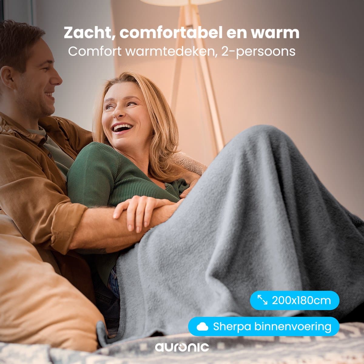 Auronic Elektrische Deken - 200 x 180 cm - 2 Persoons Warmtedeken - 9 Warmte en Timerstanden - Verwarmingsdeken - Sherpa Fleece - Grijs thumbnail 2