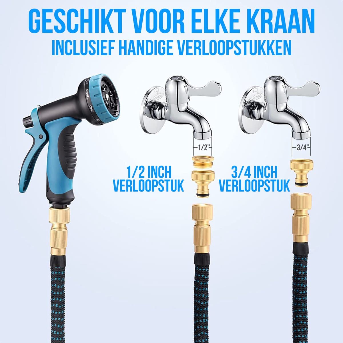 Strex Flexibele Tuinslang 15M met Sproeikop - Uitrekbaar - Incl. Koppelingen, Ophanghaak & Opbergzak thumbnail 5