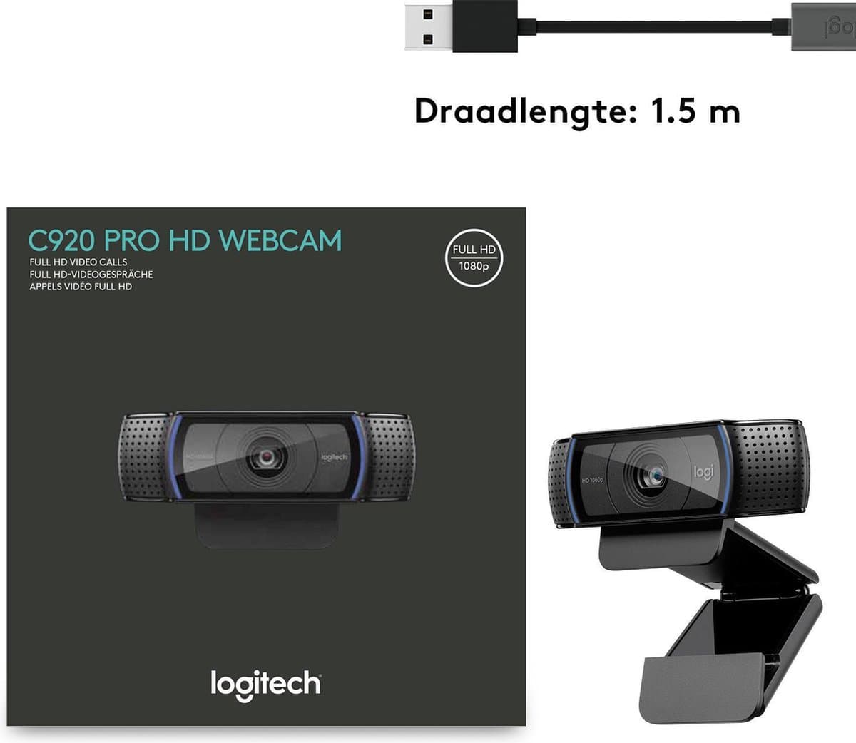 Logitech C920 HD Pro Webcam: Full HD 1080p met stereogeluid thumbnail 4