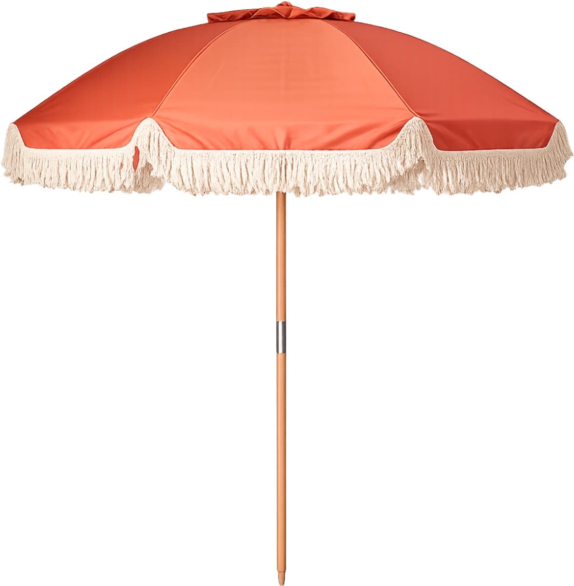 HIXA Parasol met Franjes - Houten paal - Stokparasol - Terra Bruin - 180CM - Strandparasol - Tuin Accessoires - Balkon parasol - Bohemian - Ibiza - Stokdiameter 3cm - CHARLIE
