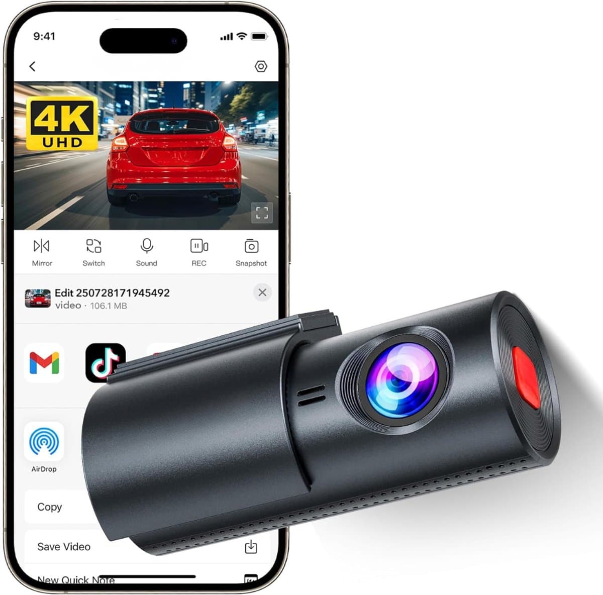 DnA® Dashcam - Dashcam Voor Auto - Dashcams - Dashcam Voor Auto Voor en Achter - Dashcam Draadloos - Zwart - 9cm x 4cm x 4cm thumbnail 5