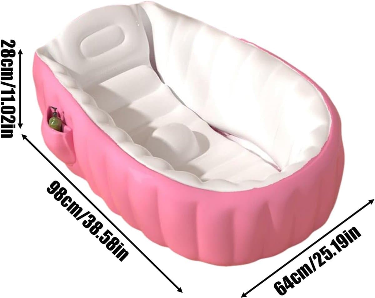 Babybadkuip Peuterbad - Opblaasbaar Douchebak - Veilig Baden - Antislip Onderkant - 98 x 64 x 28 cm - Roze thumbnail 7