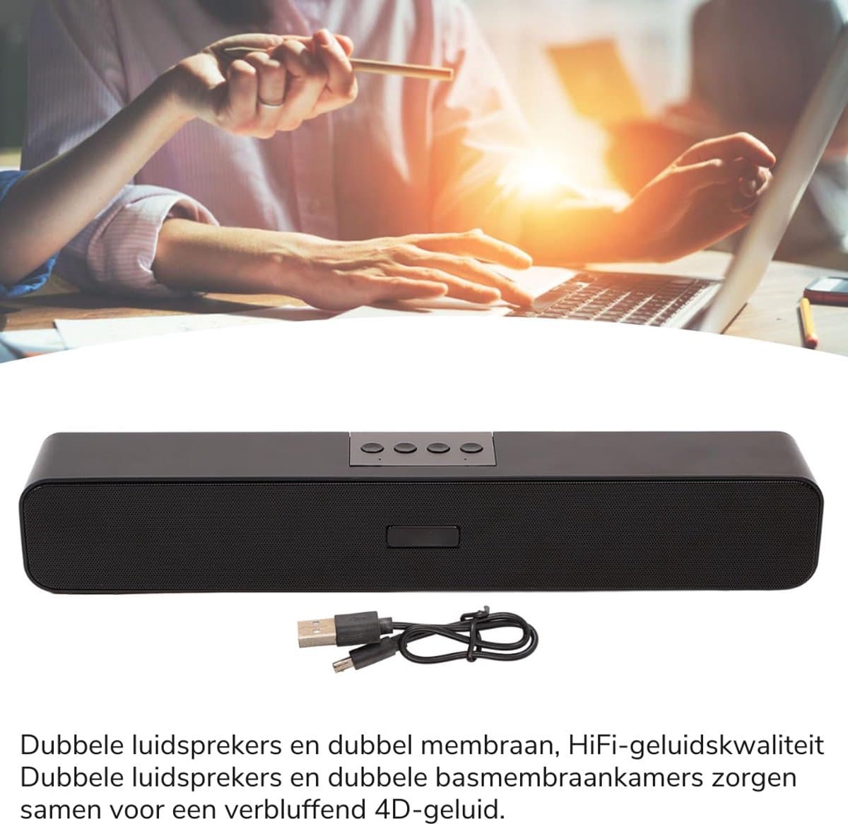 SNJY® Soundbar - TV Speaker - Home Cinema - Draadloze Bluetooth Soundbar - Gaming Soundbar - Draagbaar - 60 W - Zwart thumbnail 4