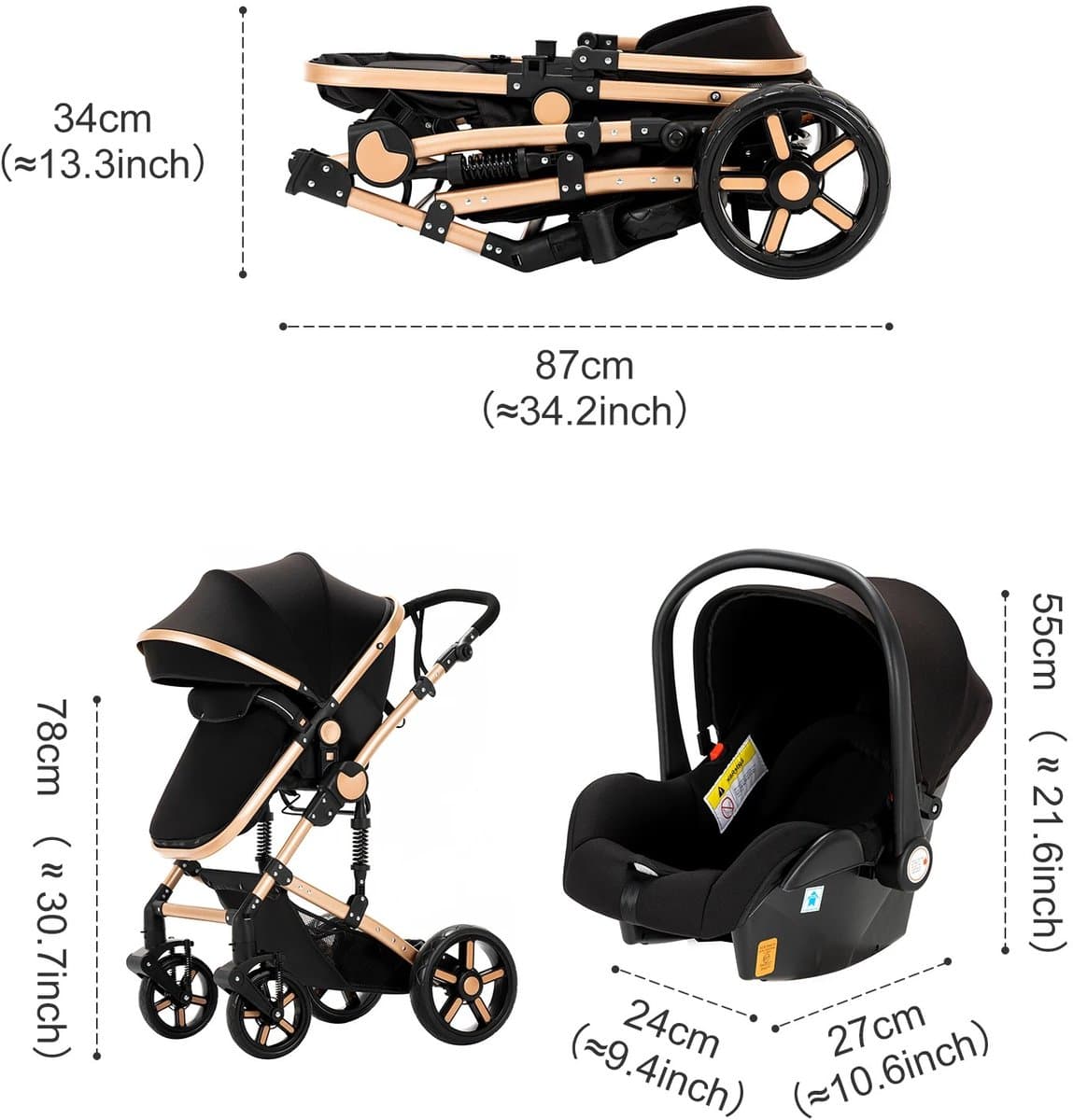 LUMÉ STORE Kinderwagen 3-in-1 - Maxi Cosi - Babywagen - Buggy Opvouwbaar - Hoog Model - Inclusief Wieg & Peuterzitje - Grijs thumbnail 4