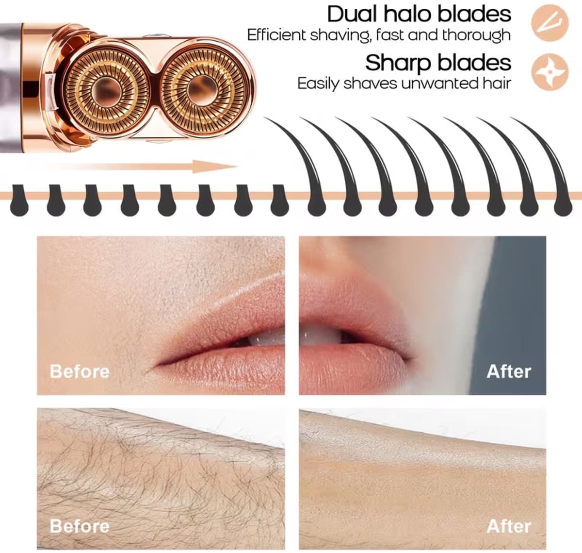 Shaver Oplaadbaar – Gezichtsepilator - Ladyshaves voor vrouwen - Ontharingsapparaat -Dubbele Scheerkop – Pijnloos & Glad Scheren – Compact Reisformaat – Draadloos – Voor Gezicht & Lichaam thumbnail 3
