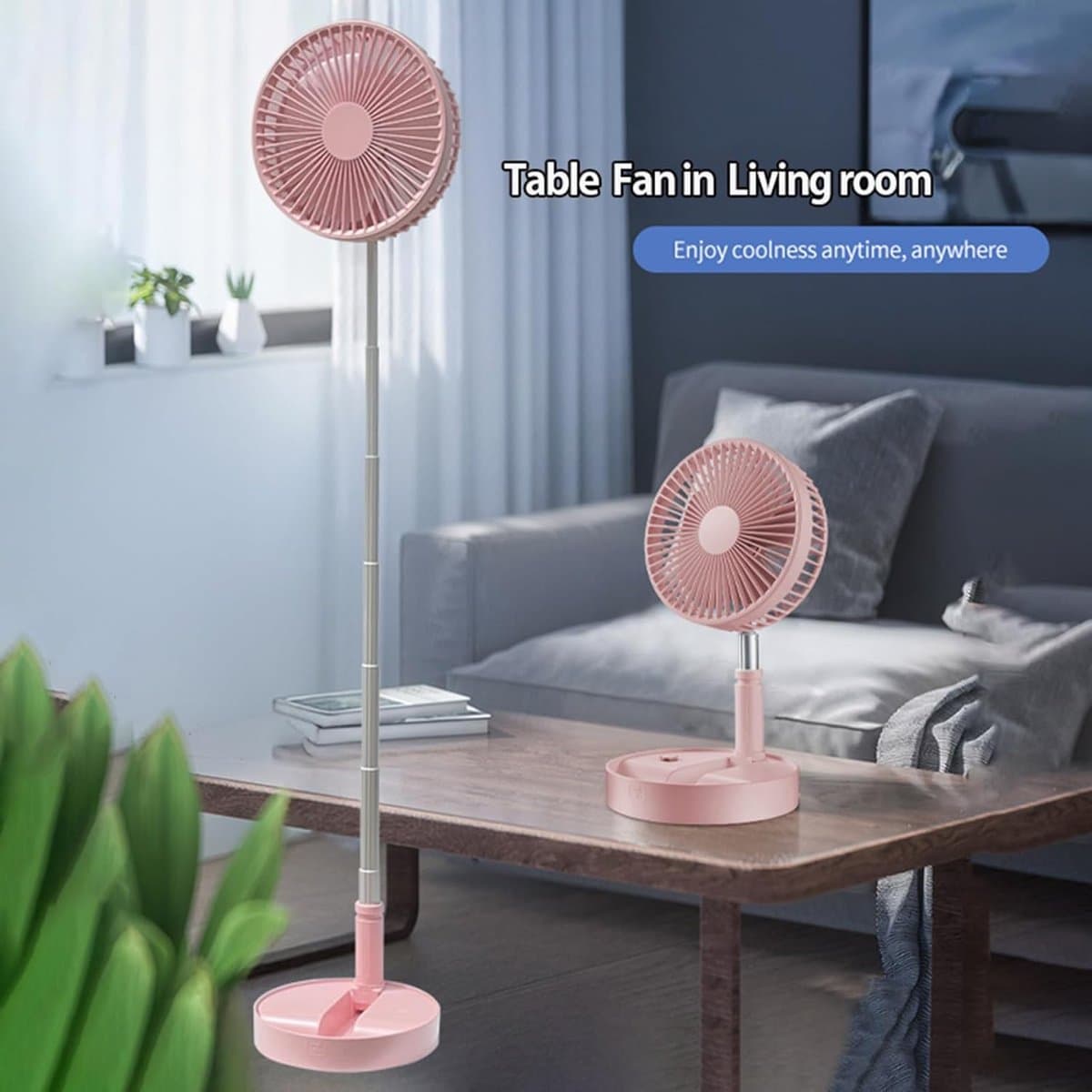 Statiefventilator-vloerventilator-tafel ventilator geluidloos-Opvouwbare tafelventilator met voet - Verstelbare hoogte, 3600mAh oplaadbaar, draagbaar, stil, opvouwbaar - Roze - 20x20x10,5 cm thumbnail 3