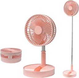 Productfoto van Statiefventilator-vloerventilator-tafel ventilator geluidloos-Opvouwbare tafelventilator met voet - Verstelbare hoogte, 3600mAh oplaadbaar, draagbaar, stil, opvouwbaar - Roze - 20x20x10,5 cm