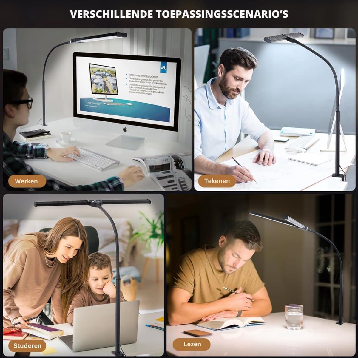 HEZIVO® Daglicht Bureaulamp - Tafellamp - Daglichtlamp - Lichttherapie - Dimbaar - 5 Kleuren - Met Klem thumbnail 3