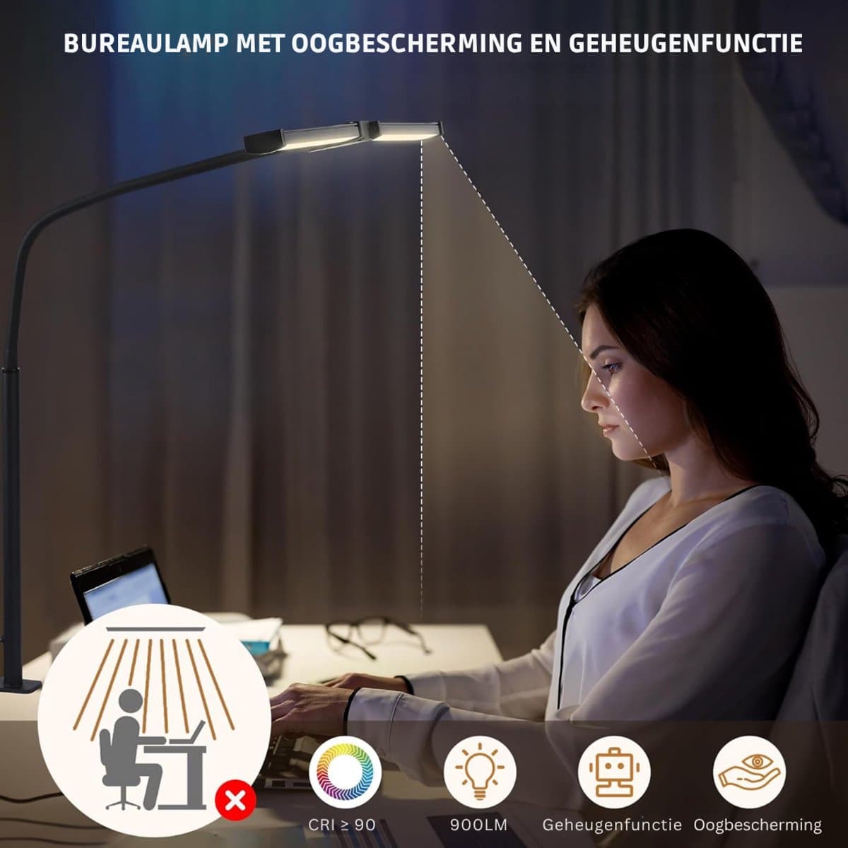 HEZIVO® Daglicht Bureaulamp - Tafellamp - Daglichtlamp - Lichttherapie - Dimbaar - 5 Kleuren - Met Klem thumbnail 4