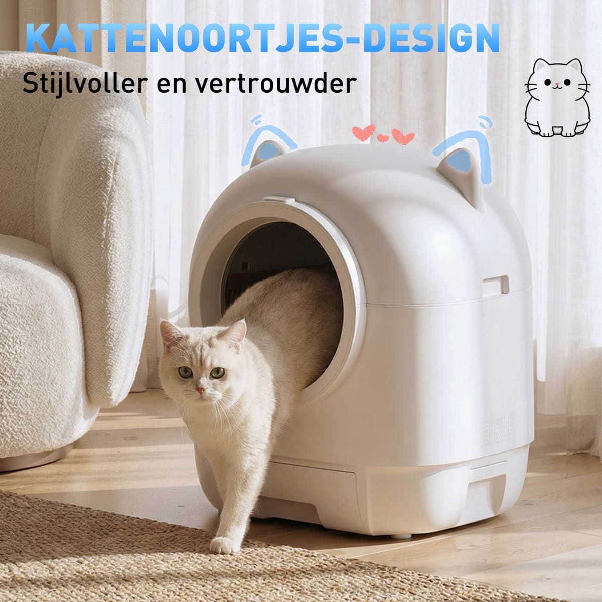 Devoko Automatische Kattenbak XXXL- Zelfreinigende Kattenbak 90L-Ondersteunt bediening via app - Langdurige geurcontrole -Uitgerust met een veiligheidssensor - Wit thumbnail 4