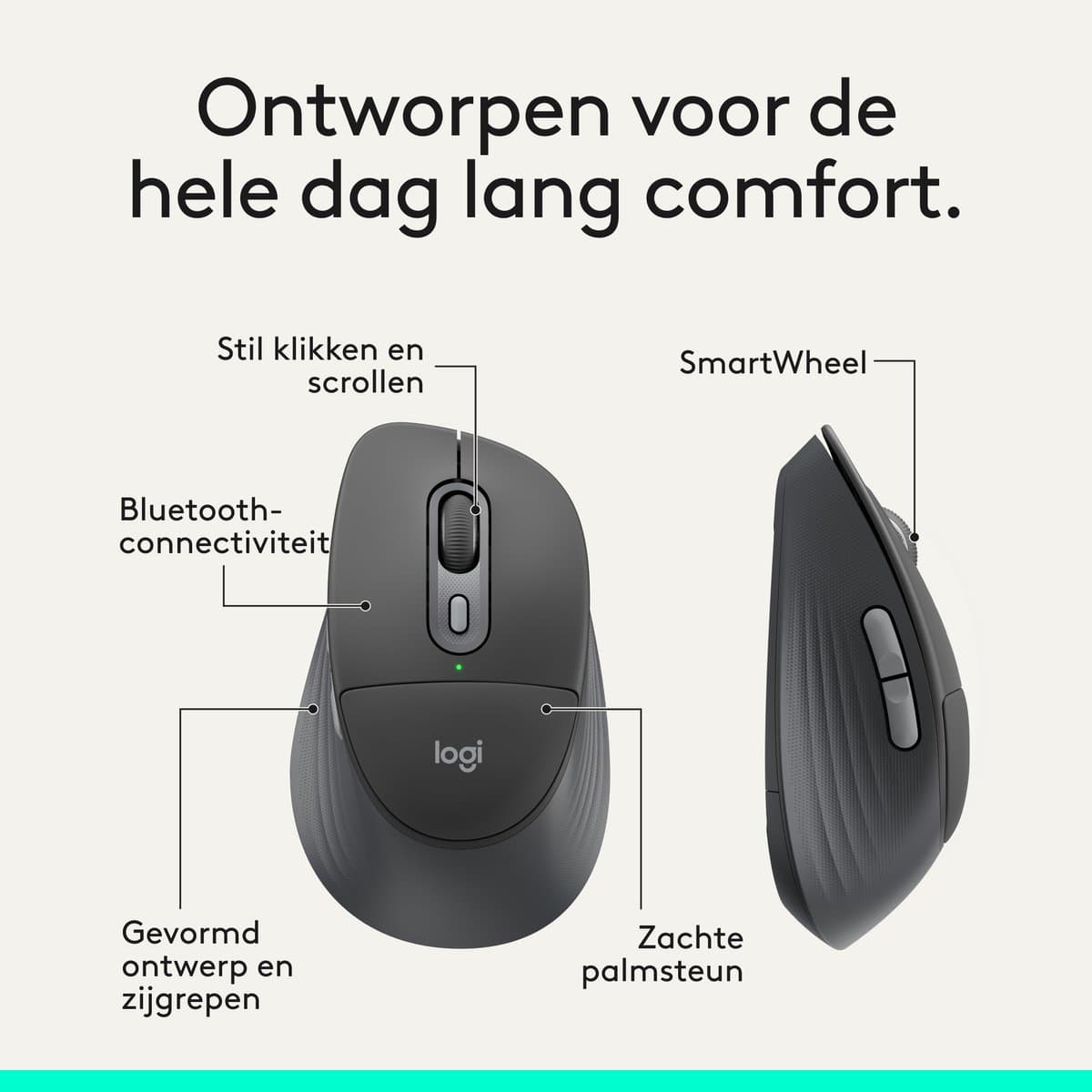 Logitech Signature Comfort Plus M850L - Draadloze Bluetooth Muis - Ergonomisch - Zwart thumbnail 3