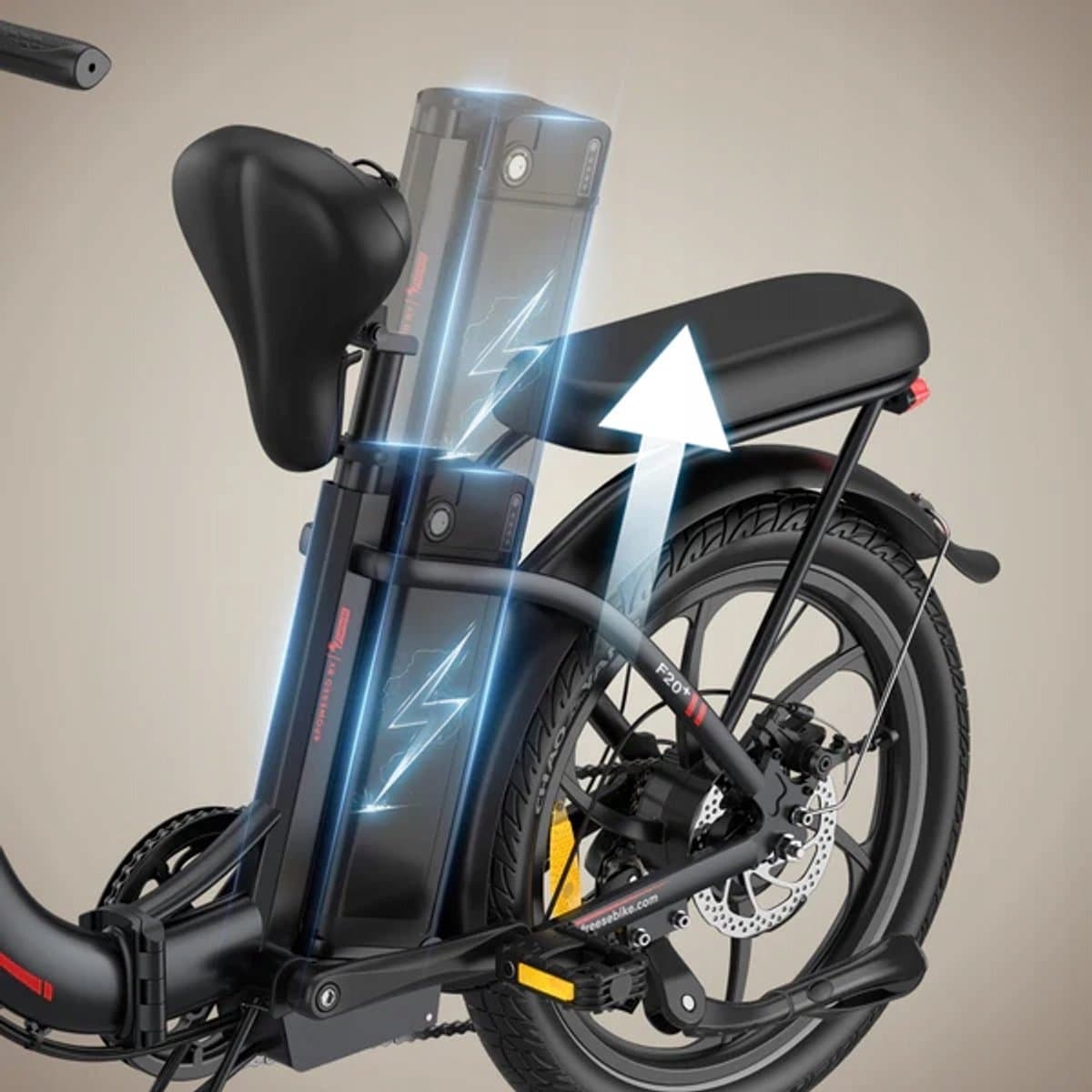 Fafrees F20+ Opvouwbare E-Bike Wit, 25km/h Max Snelheid, 20Ah Accu & 250W Motor, 90km Actieradius, 7 Versnellingen Shimano, 20x3.0 Robuuste Banden, 160mm Schijfremmen, Voorvering, LED Koplamp/Achterlicht thumbnail 2