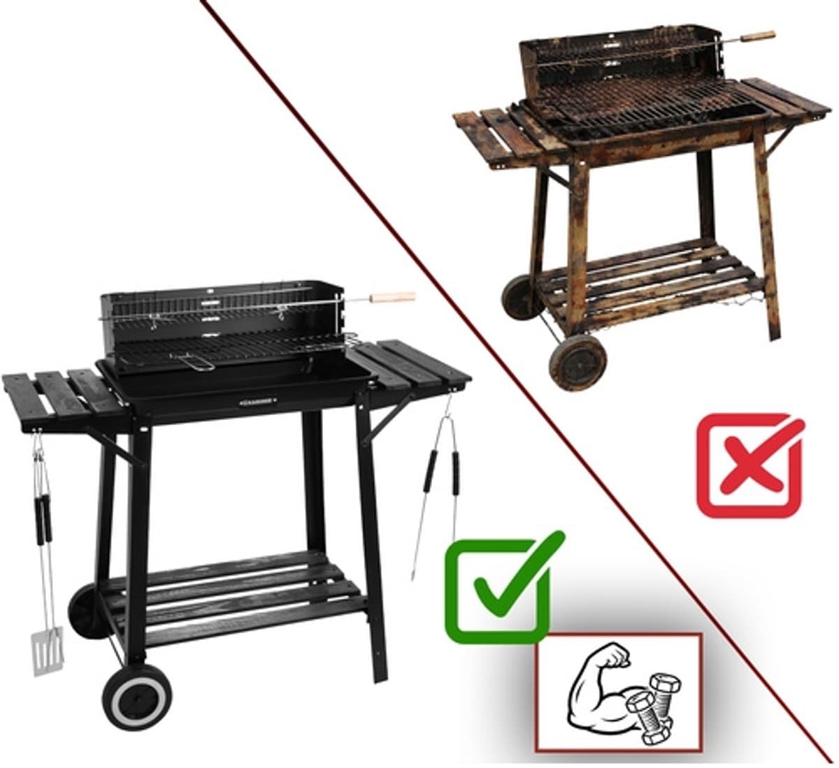 Houtskool BBQ Grill met Draaispit - Warmhoudrooster - Zijtafels - Tuingrill Zwart - bbq houtskool - 62552 thumbnail 5