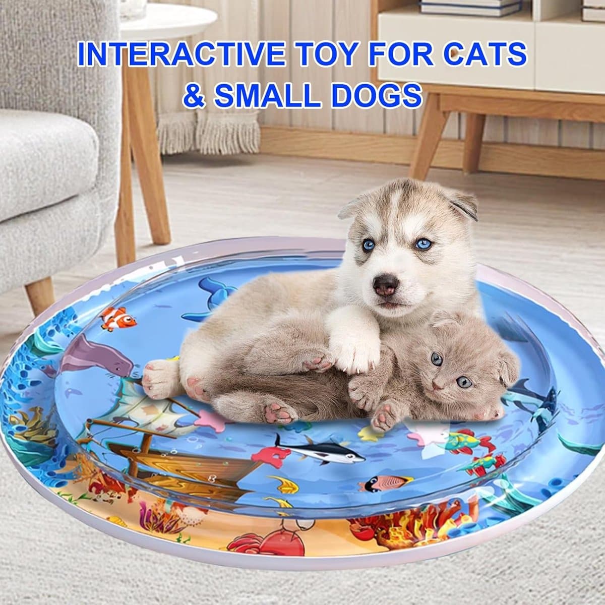 Waterspeelmat – Watermat – Speelkleed – Opblaasbaar – Waterspeelgoed Baby - Kraamcadeau - zomermat - Interactieve Speelmat - Watermat voor Peuters, Katten en Kleine Honden - met gratis luchtpomp thumbnail 3