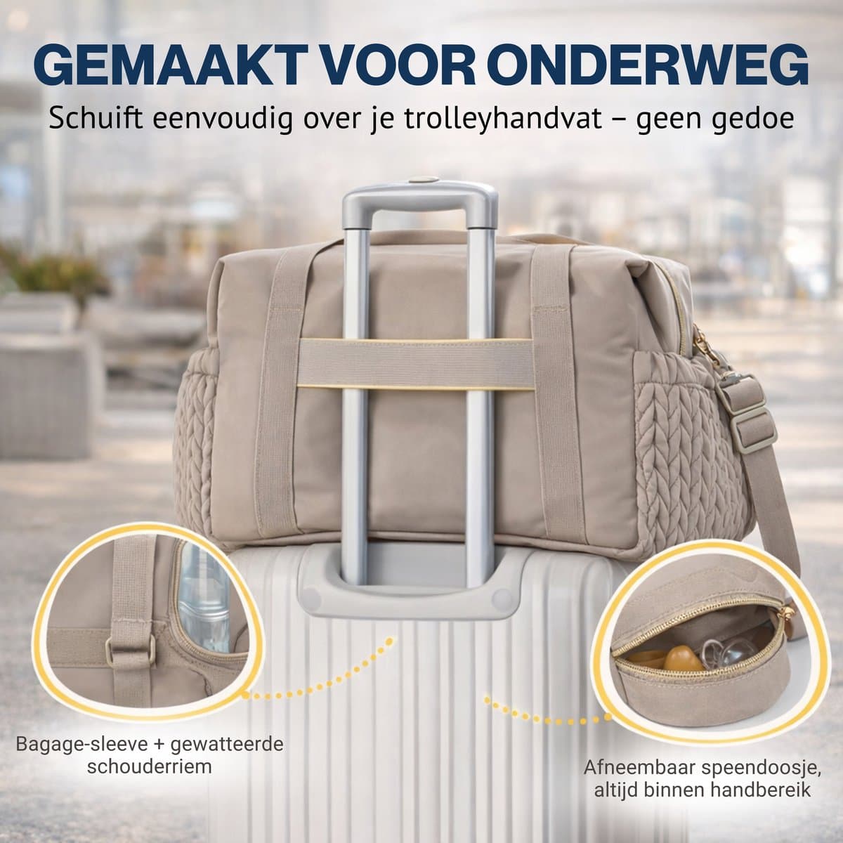 Qrenova Luiertas Groot – Inclusief verschoonmatras - Baby Verzorgingstas – 3 Draagmogelijkheden – Unisex – Beige thumbnail 4