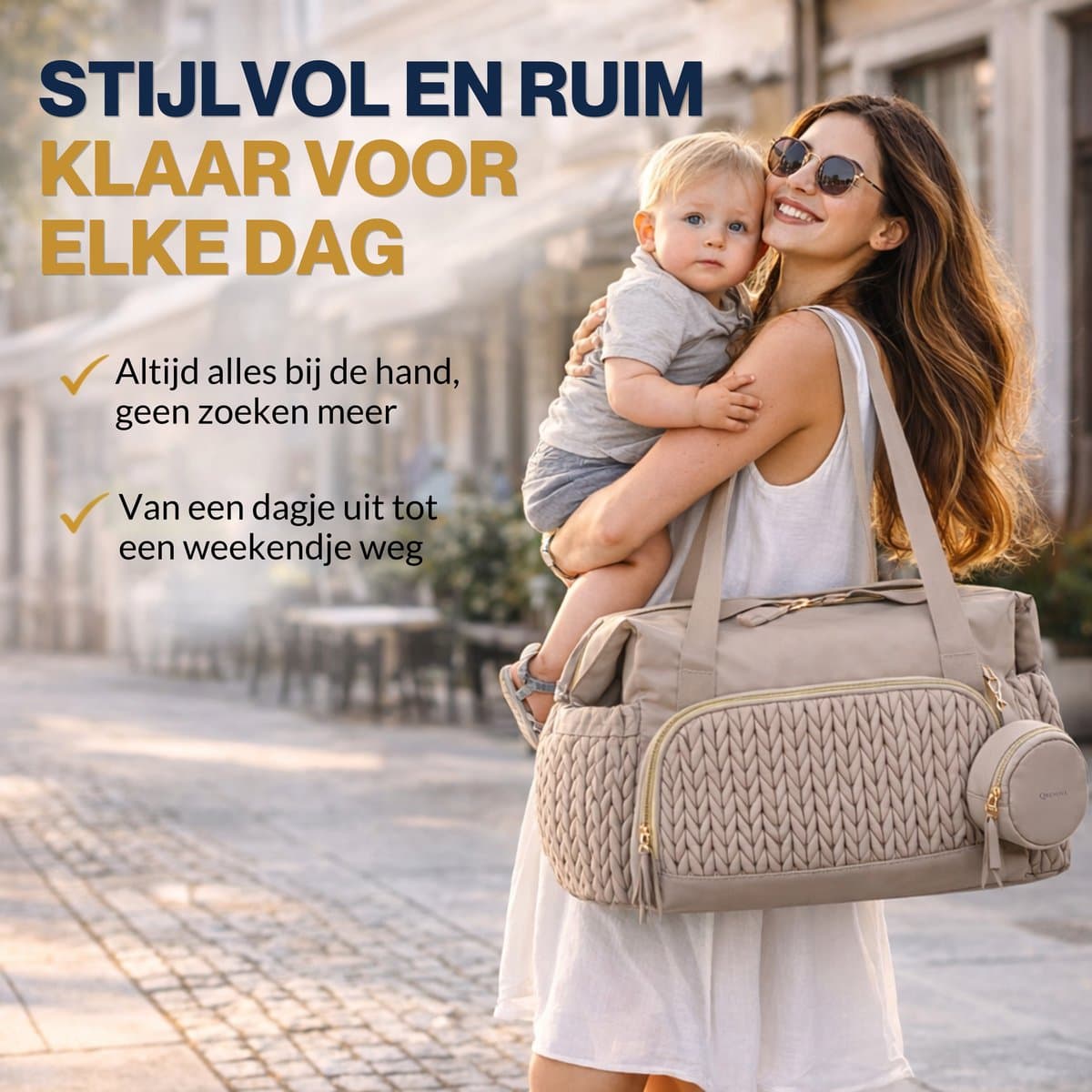 Qrenova Luiertas Groot – Inclusief verschoonmatras - Baby Verzorgingstas – 3 Draagmogelijkheden – Unisex – Beige thumbnail 5