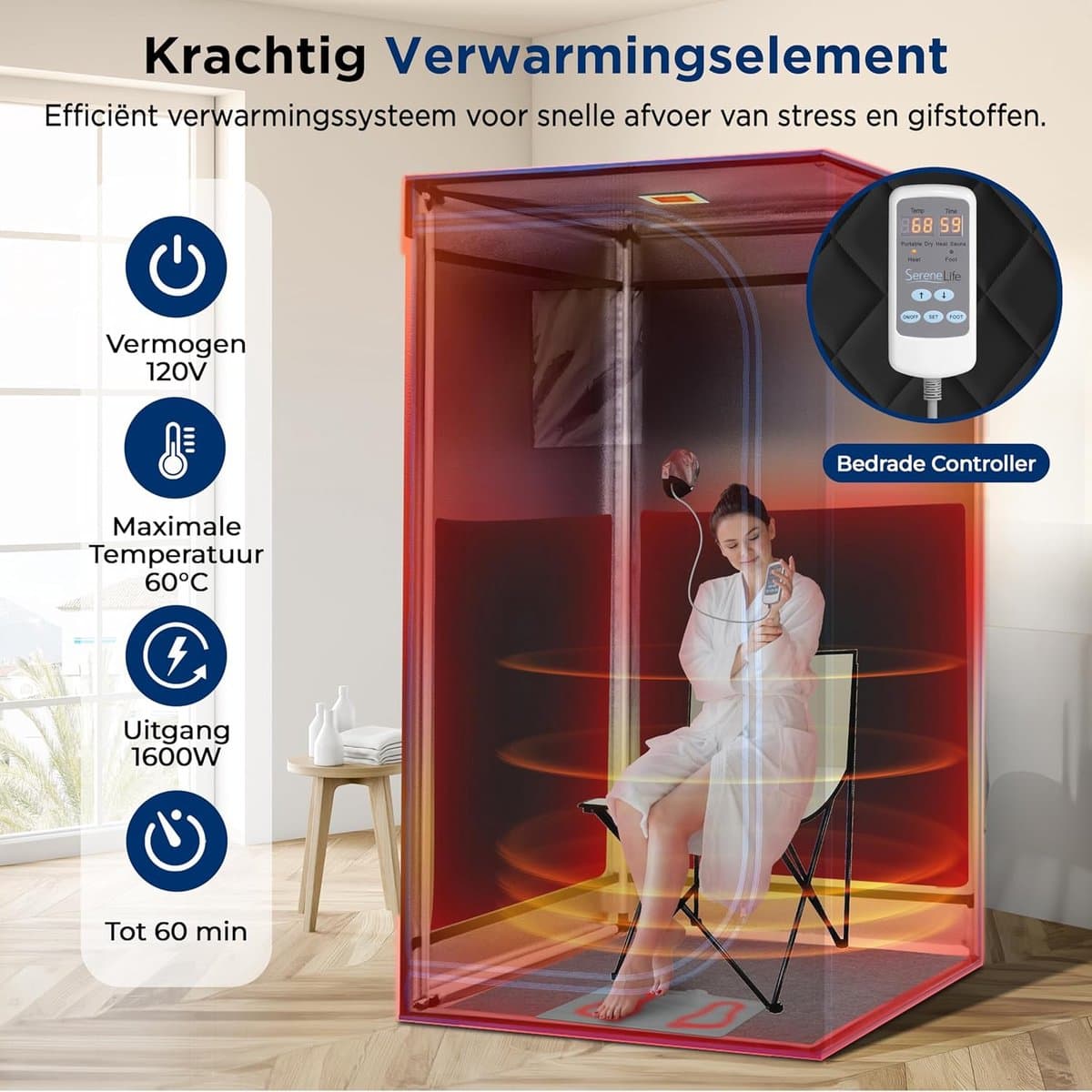 SereneLife Sauna- Draagbare infrarood Sauna voor thuis - Verwarmd Voetkussen en Opvouwbare Stoel,Saunabox,Afstandsbedieninga - Zwart thumbnail 2
